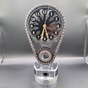Chevy V8 Gear Clock: Steampunk Automotive Art - Chevy Nova, Corvette, Camaro, Small Block Muscle Car Decor, Rotating Timing Gear Man Cave