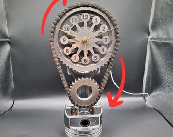 Chevy Big Block Motorized Clock: Stainless Steel Timing Chain Art, Camaro Nova Corvette Muscle Car Decor, 454 Small Block Engine Man Cave