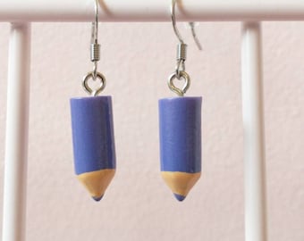 Miniature Purple Pencil Earrings with Stainless Steel Wires; Gift for Art Teacher/Artist; Colored Pencil Earrings only 1 Pair