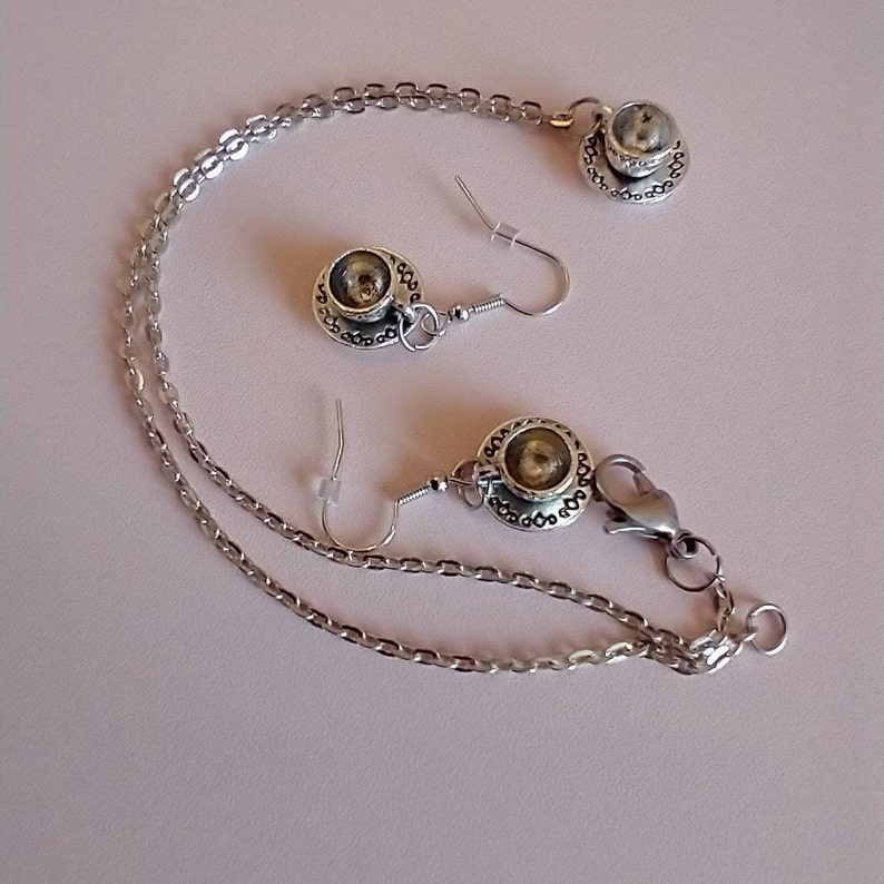 Cottagecore Miniature Teacups Jewelry Set: Stainless Steel Chain & Teacup Charms Earrings and Necklace Set Tea for Two Charms Jewelry image 3