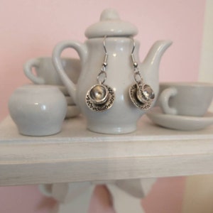 Cottagecore Miniature Teacups Jewelry Set: Stainless Steel Chain & Teacup Charms Earrings and Necklace Set Tea for Two Charms Jewelry image 4