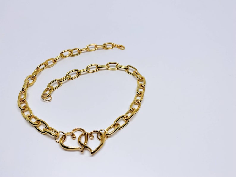 Valentine/'s Choker Chunky Golden Chain Choker with Hearts Charm Halsreif mit Herzen