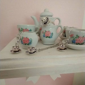 Cottagecore Miniature Teacups Jewelry Set: Stainless Steel Chain & Teacup Charms Earrings and Necklace Set Tea for Two Charms Jewelry image 1