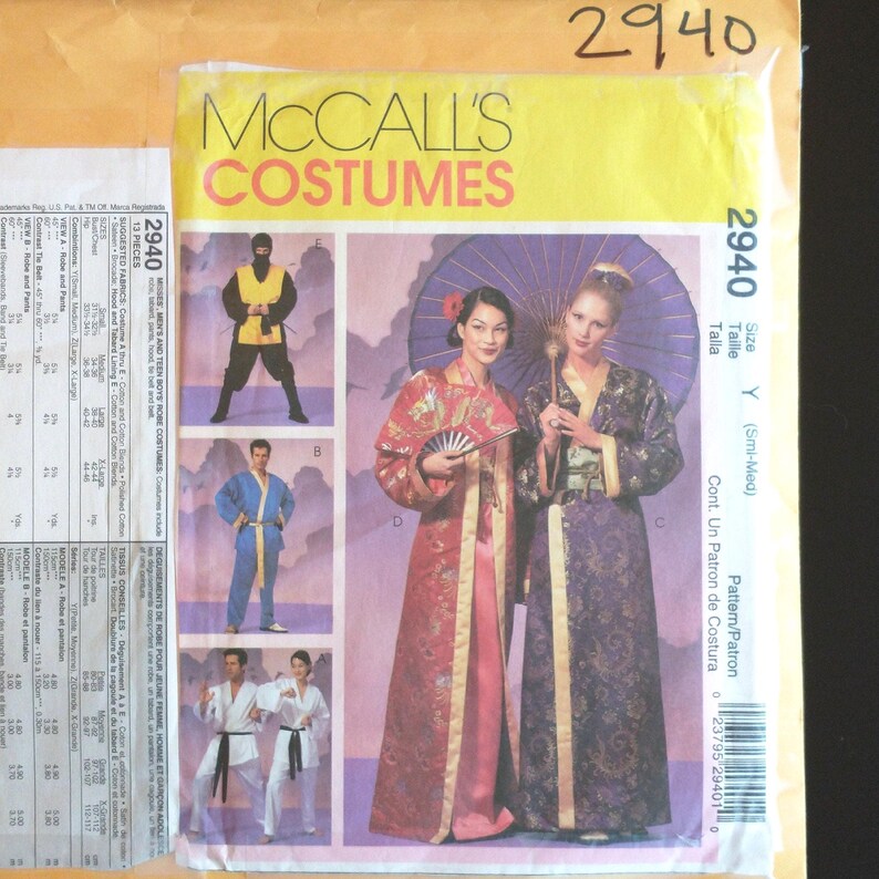 Ninja Robe Designs UNCUT Kimono/ninja Costume Patterns; Mccall's Costumes Pattern 2940 ...
