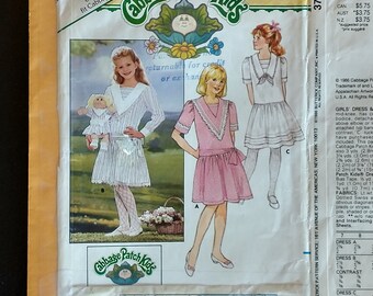 UNCUT Cabbage Patch Kids Doll and Girls Dress Pattern Size 10; Butterick 3714; Vintage Collector's Item; Dress Patterns from 1986