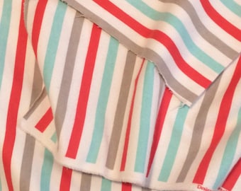 Heavy, Soft Flannel Fabric, Sold by the Yard; Striped Super Flannel; Red, White, Gray and Mint Stripes Cotton Material; US Seller