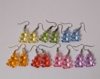 Gummy Bear Dangle Earrings in a Variety of Colours; Whimsical Candy Earrings; Playful Teddy Bear Earrings