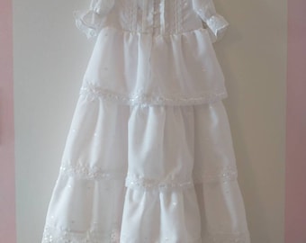 Baby Christening Dress; Fits up to 15 lbs. or 7 kilos; Cotton Baby Blessing Gown; White Cottage Core Style Embroidered Christening Dress