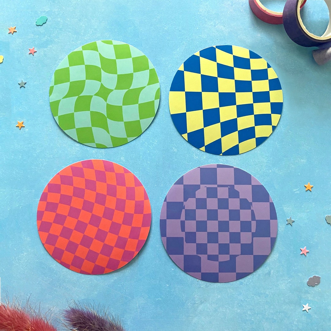 Checkered Stickers, Circle Stickers, Color Squares Stickers, Funky ...