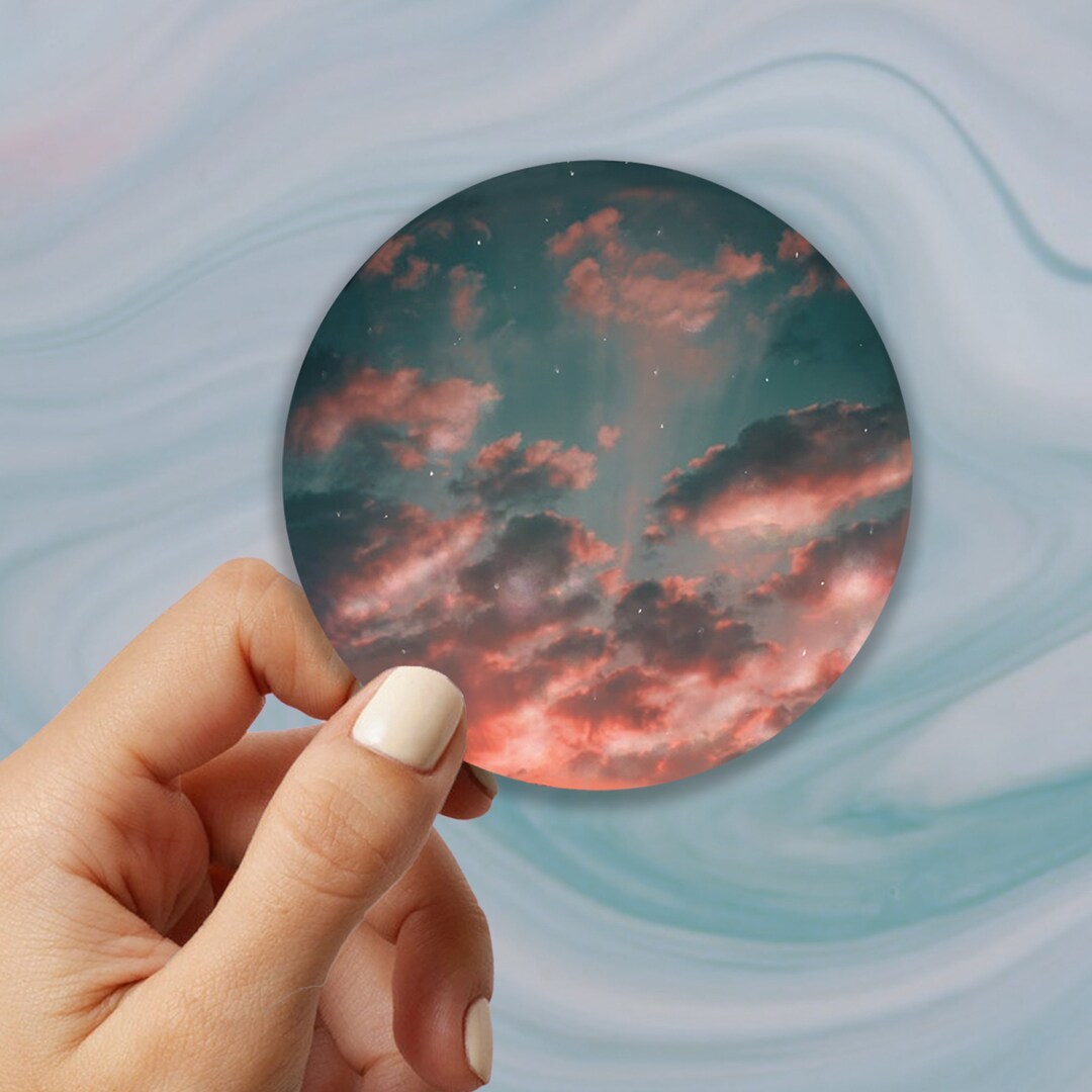 Pink Night Sky Sticker, Night Sky Sticker, Pink Clouds Sticker, Circle ...