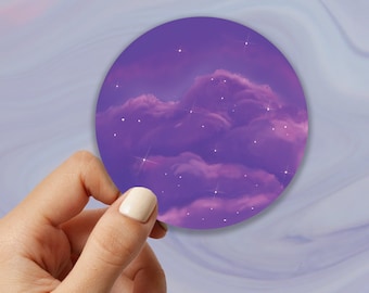 Purple Sky Sticker, Dreamy Sky Sticker, Fantasy Sticker, Purple Clouds Sticker, Round Sticker, Circle Sticker