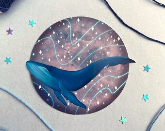 Whale Sticker, Sea Creature Sticker, Under the Sea Sticker, Ocean Waves Sticker, Whale Galaxy Sticker, Circle Sticker, Round Sticker, Gift