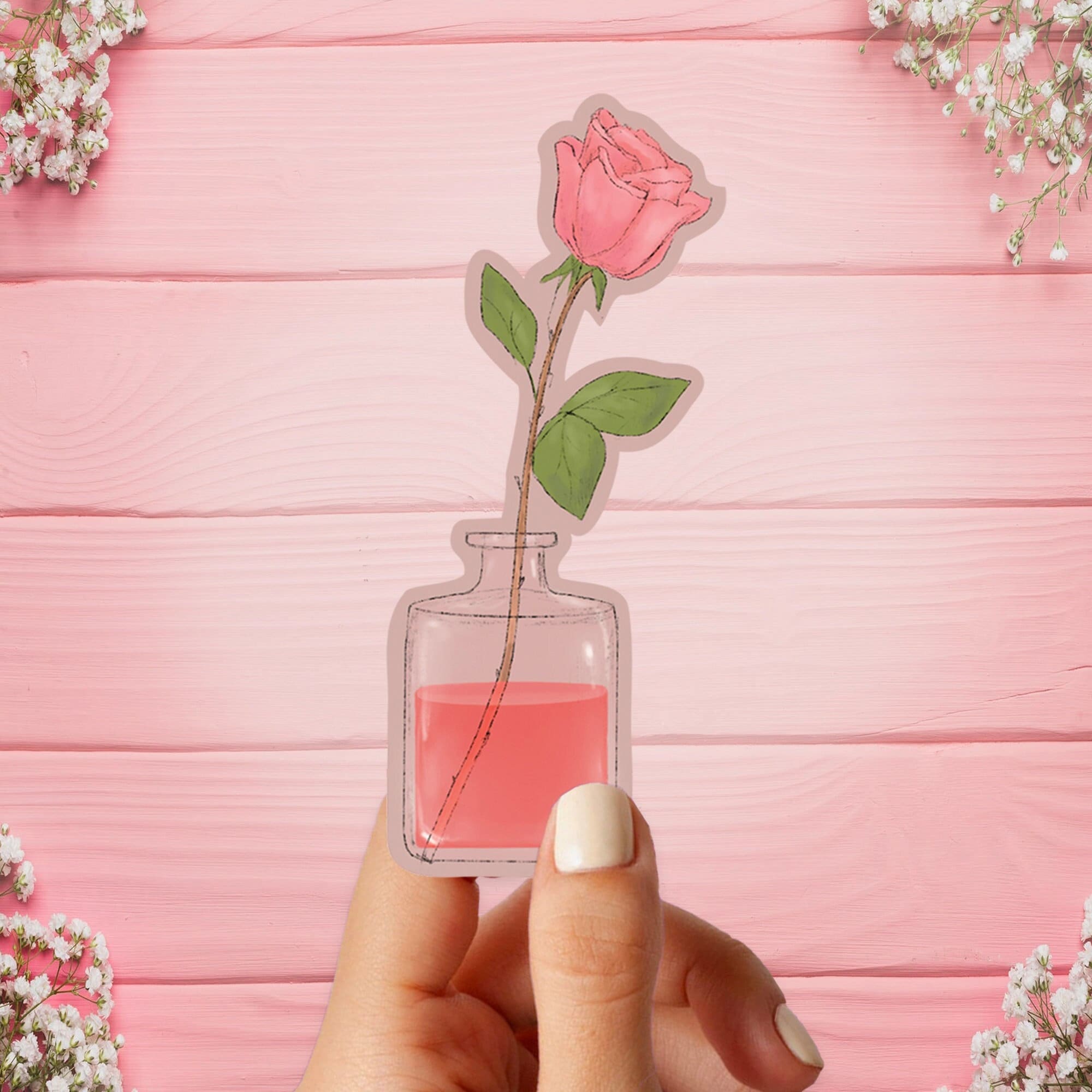 Rose Sticker Kawaii Flower Sticker Cute Pink Rose Sticker Etsy