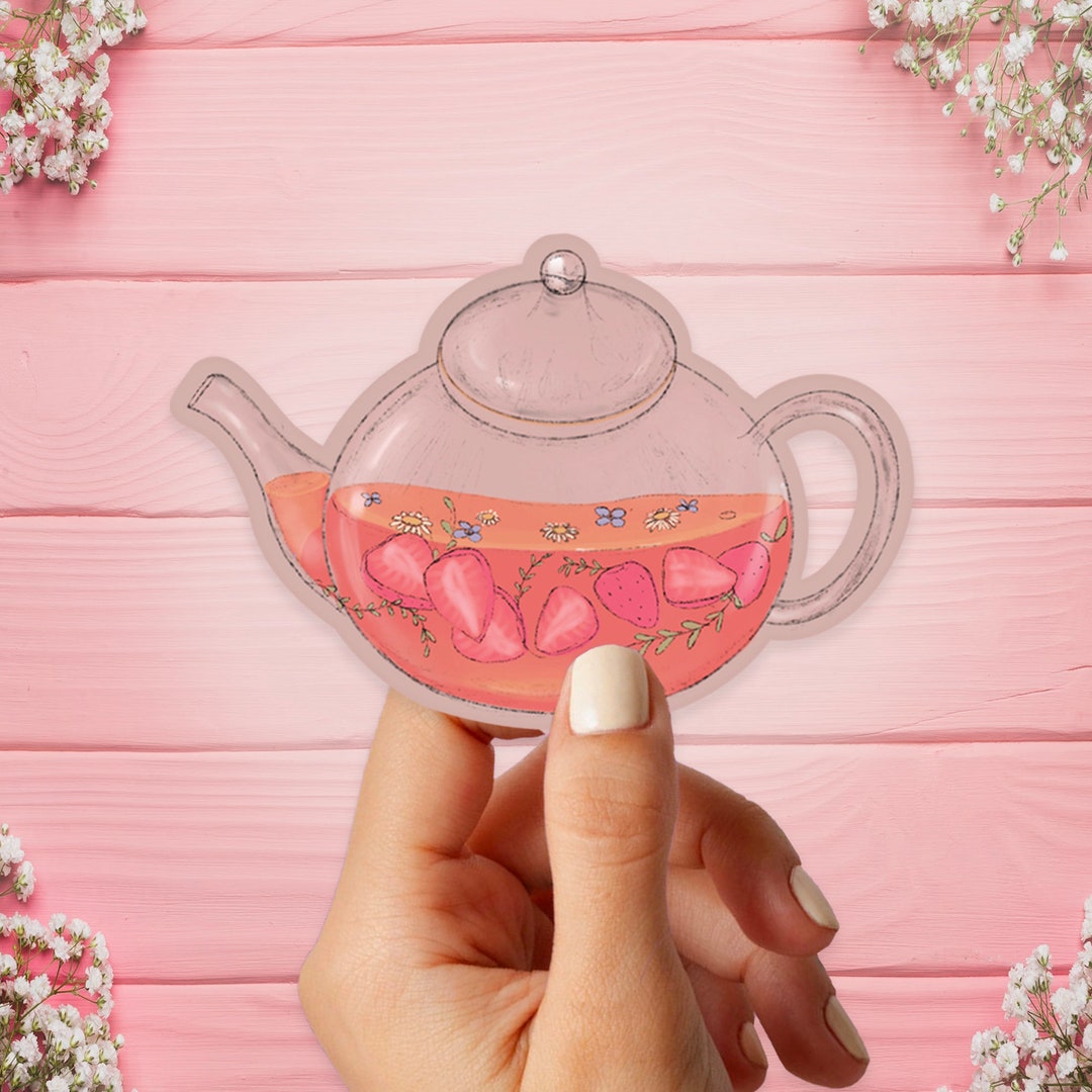 Teapot Sticker, Kawaii Teapot Sticker, Strawberry Teapot Sticker, Cute