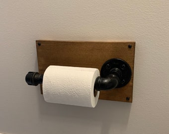 Industrial Pipe Toilet Paper Holder | Rustic Wood Bathroom Decor