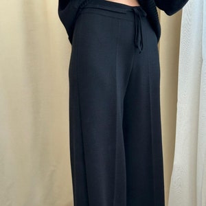 Zwarte merino gebreide broek, wollen winterbroek voor dames, omfy warme oversized broek met elastische hoge tailleband en gebreide kleding met trekkoord