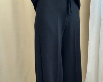 Wool Women’s Knit Pants: Merino Black Trousers, High Waist Palazzo, Wide Legs Slacks, Custom Oversized Loungewear - Warm Cozy Gifts for Her