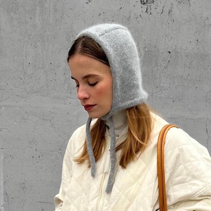 Knit Women's Grey Bonnet - Earflap Wool Crochet Adult Hat, Winter Hand Knit Beanie With Ties, Fluffy Cozy Christmas Warm Gift For Her