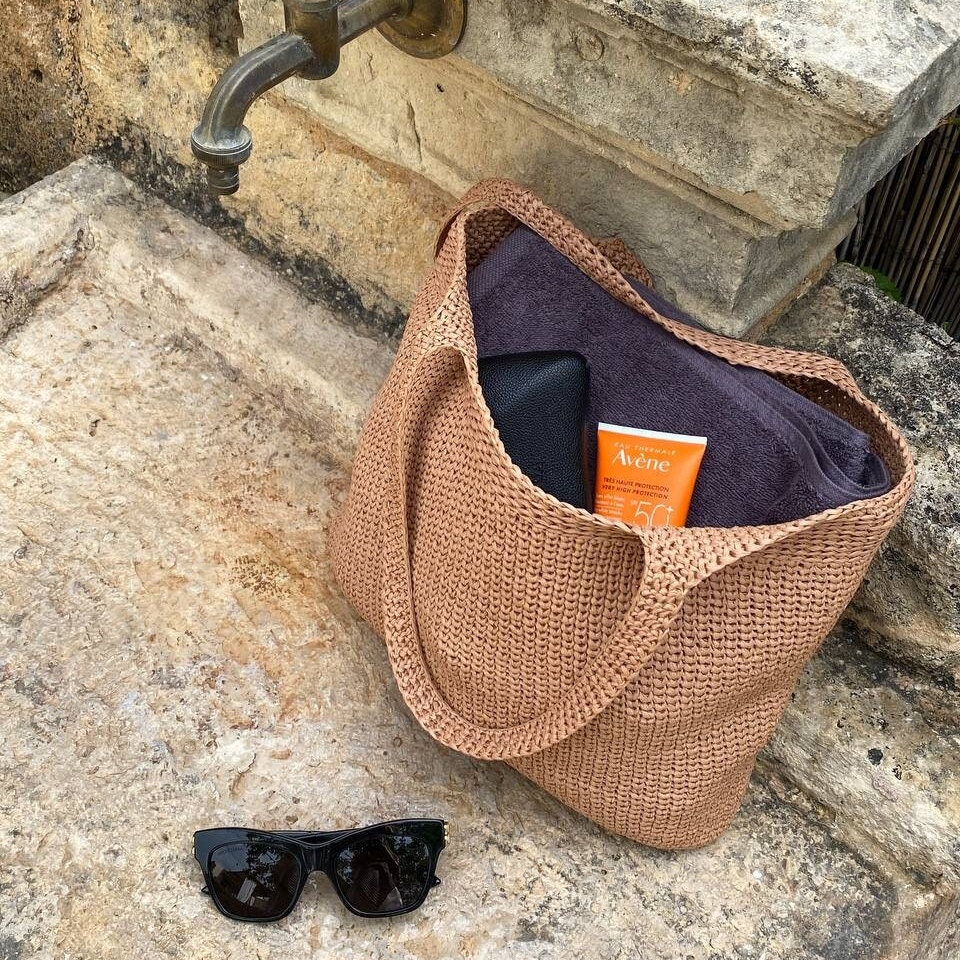 Buy Raffia Woven Big Market Bag, Crochet Handmade Shoulder Tote  