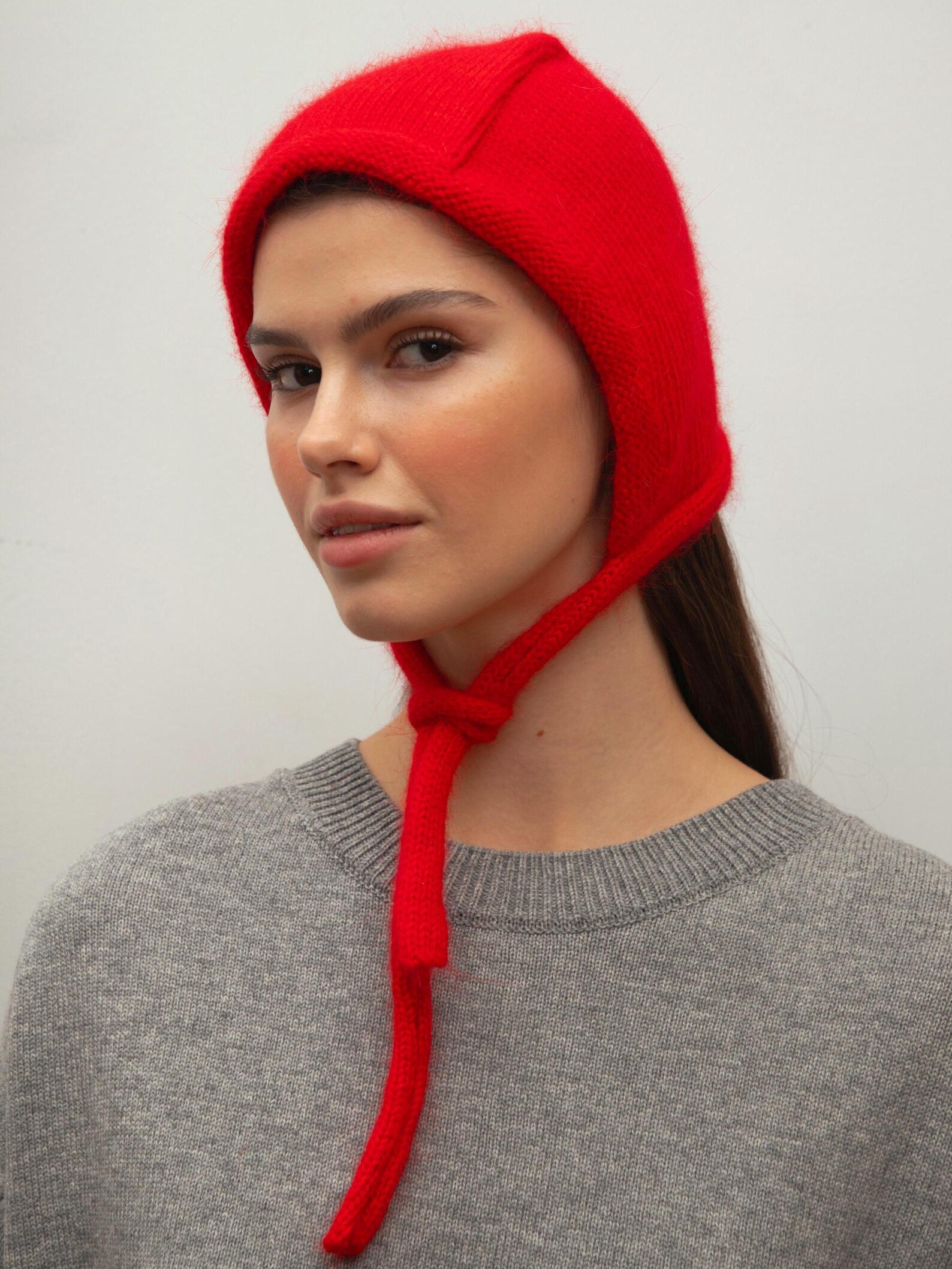Hand Knit Red Wool Bonnet for Adult Women, Winter Crochet Earflap Hat ...