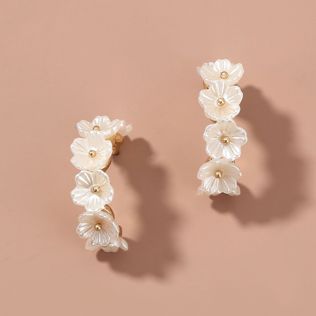 Sakura Japanese Flower Earrings White Flower Earrings Etsy