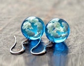 Blue Sky Sphere Dangle Earrings Terrarium Clear Cloudy Sky Designer Earrings Nature inspired Stainless Steel
