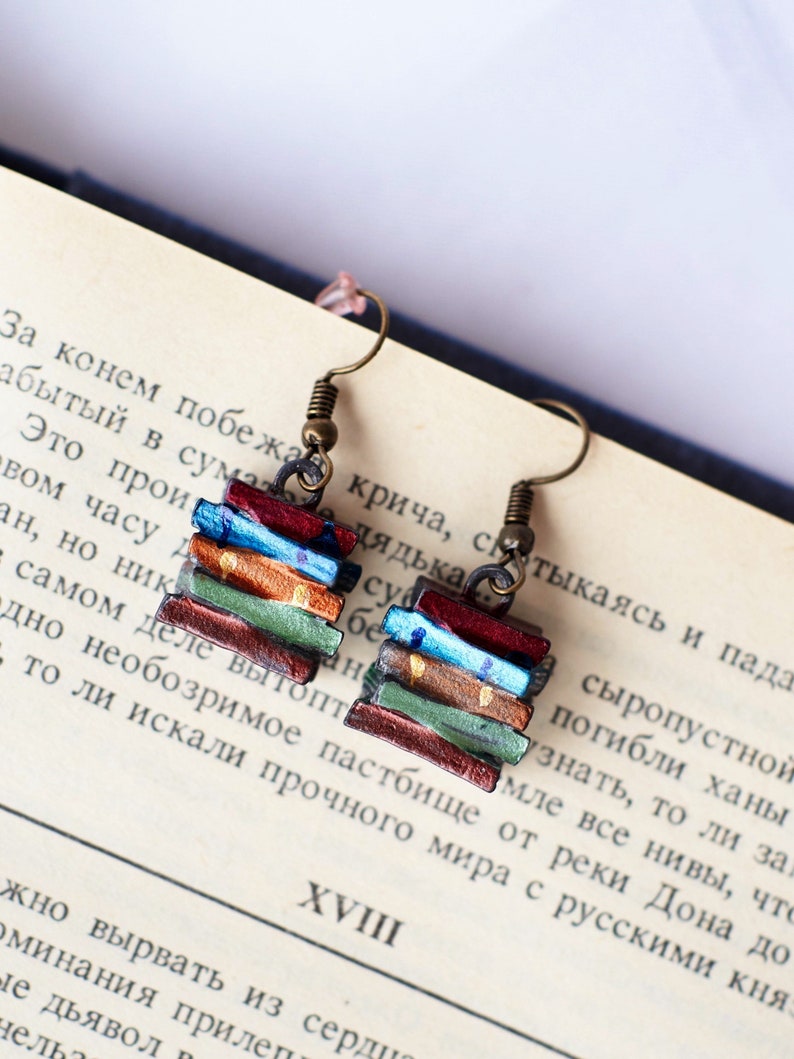 Books Library Dangle Realistic Colorful funny Study School Science Earrings 