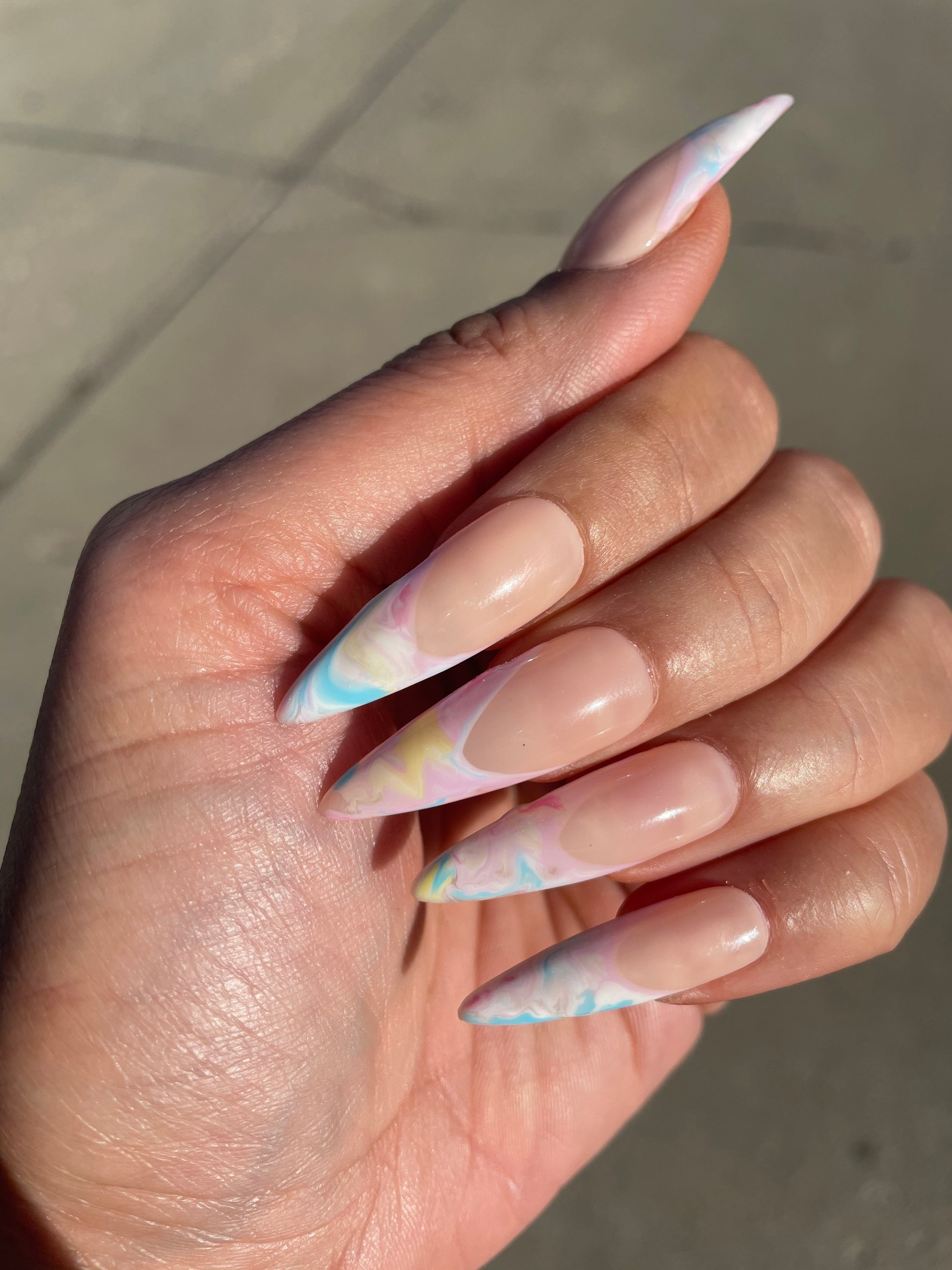 Pastel Marble French Tips Spring Nails Hand Made Made to Etsy