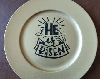 He is Risen Gold Plate - Easter Religious Home Decor