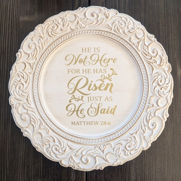 Easter, Easter decor, plates, He is Risen, Religious decor, home decor, Church, Gifts, Easter gifts, Pastor gift, Hostess gift, Bible verse