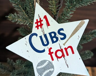 Number 1 Cubs fan wooden ornament, Christmas ornaments, Christmas decor, ornaments, Cubs fan, baseball fan, baseball sports, Gifts