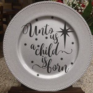 Nativity Christmas Plate: Silver Beaded Holiday Decor