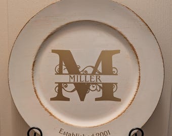 Personalized Monogram Plate, Antique White, Housewarming Gift