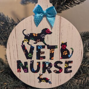 Vet Nurse Christmas Ornament: Paw Print Wooden Tree Decor
