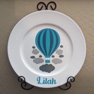 Personalized Hot Air Balloon Plate: Nursery Decor, Baby Room Gift