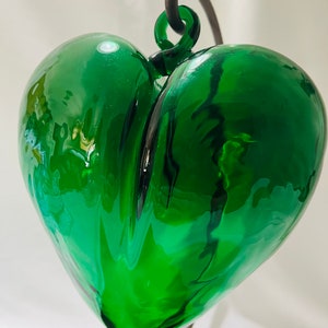 Hand Blown Glass Hearts (Green) w/ stand