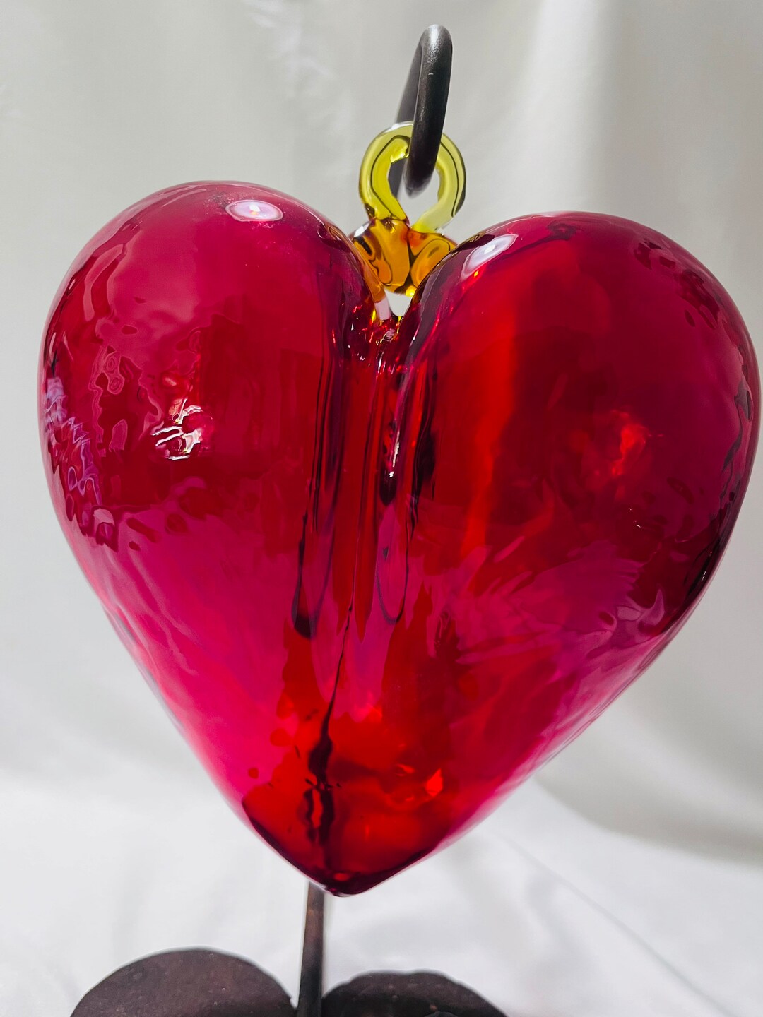 Hand Blown Glass Heart red W/ Stand Etsy