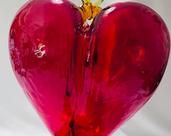 Hand Blown Glass Heart (Red) w/ stand