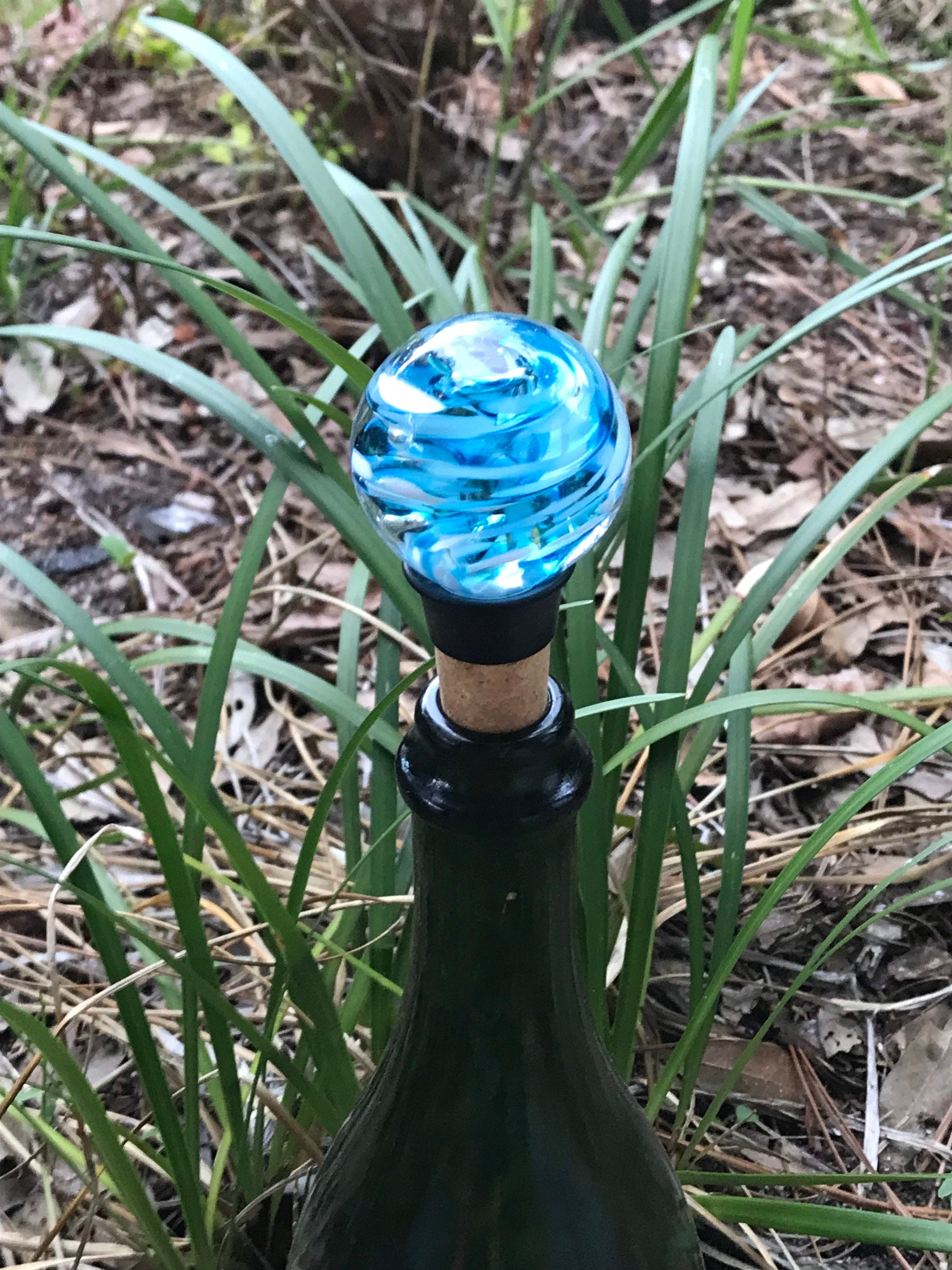 Hand Blown Glass Wine Bottle Stoppers Light Blue & White Etsy