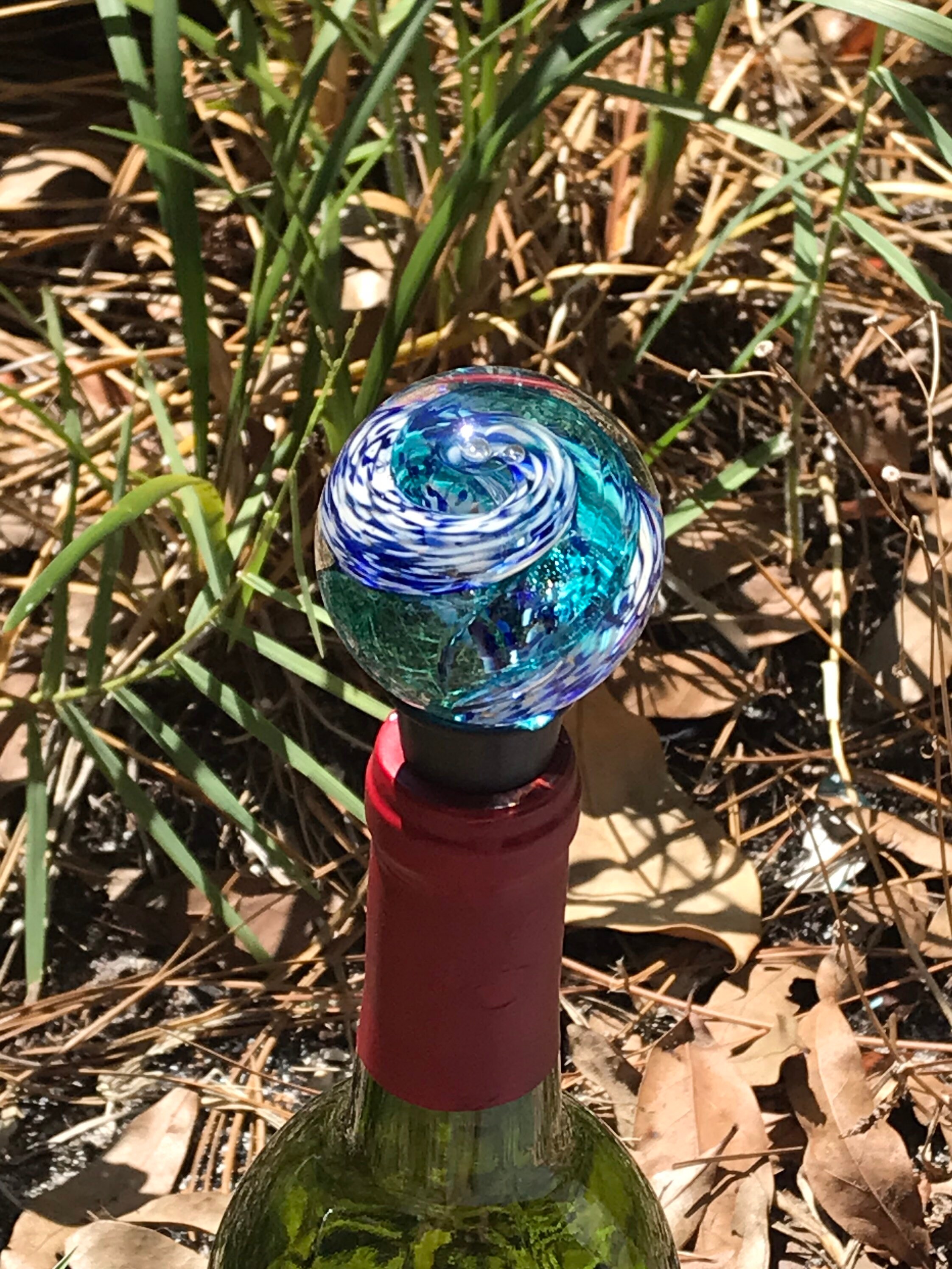 Hand Blown Glass Wine Bottle Stoppers Teal w/B&W Etsy