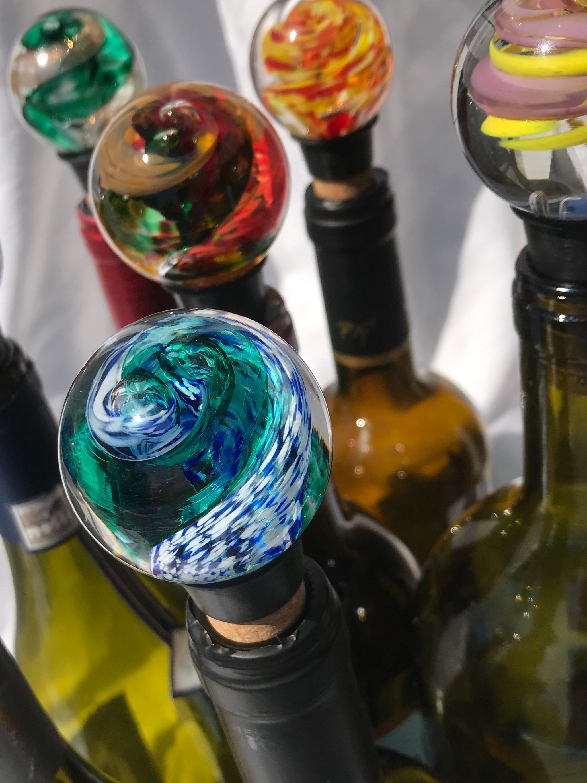 Hand Blown Glass Wine Bottle Stoppers Teal w/B&W Etsy