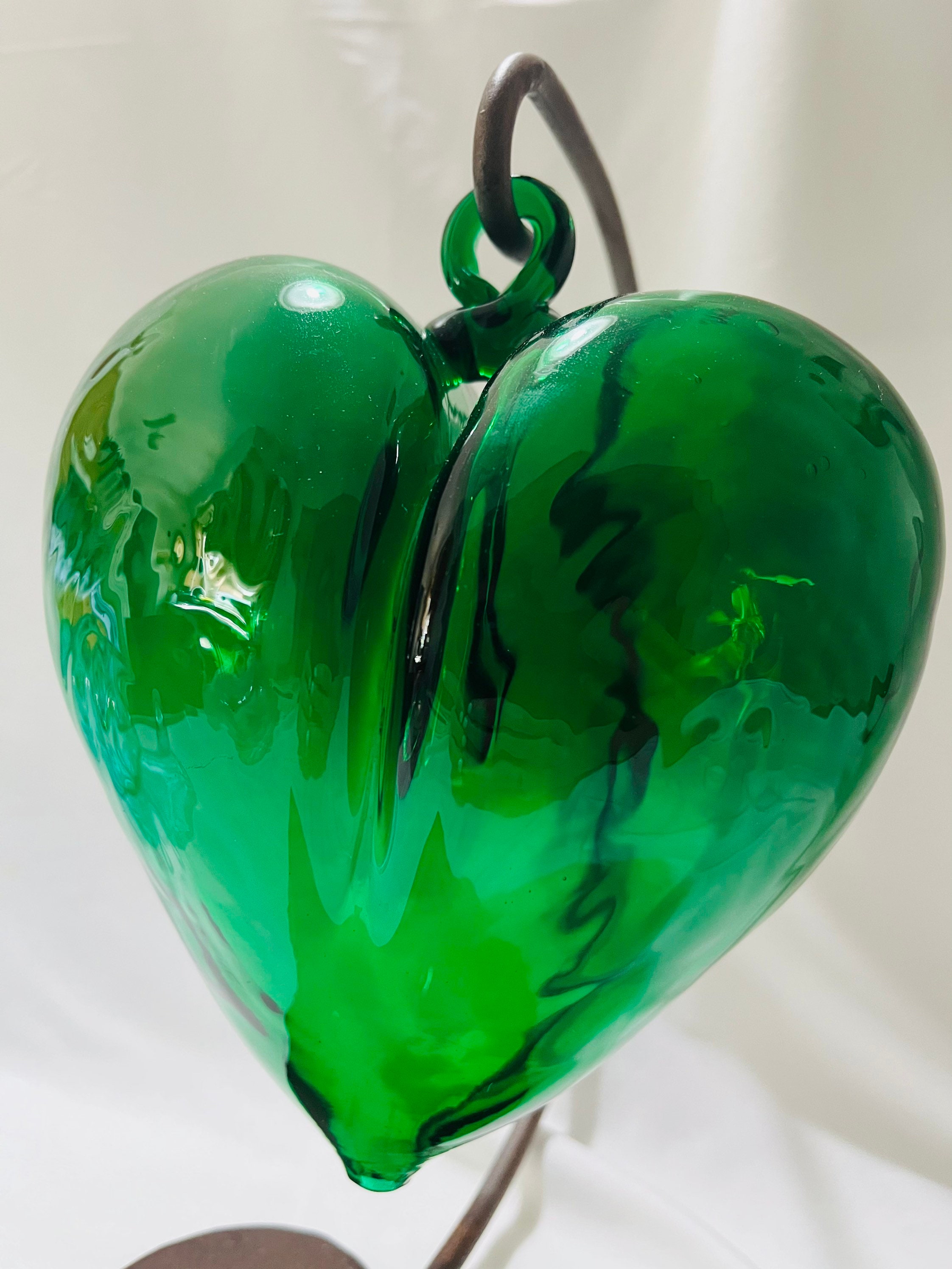 Hand Blown Glass Hearts green W/ Stand Etsy