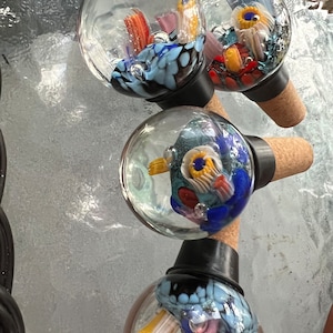 Hand Blown Glass Wine Bottle Stoppers Blue Coral Reef