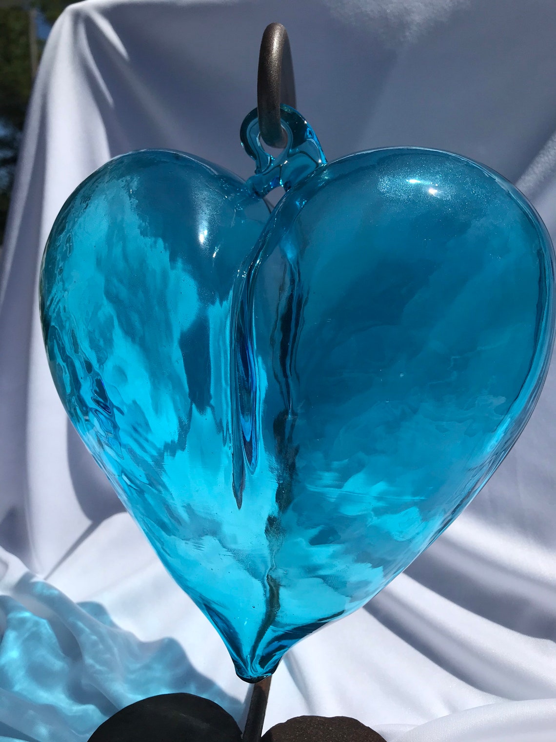 Hand Blown Glass Heart Aqua Blue Etsy
