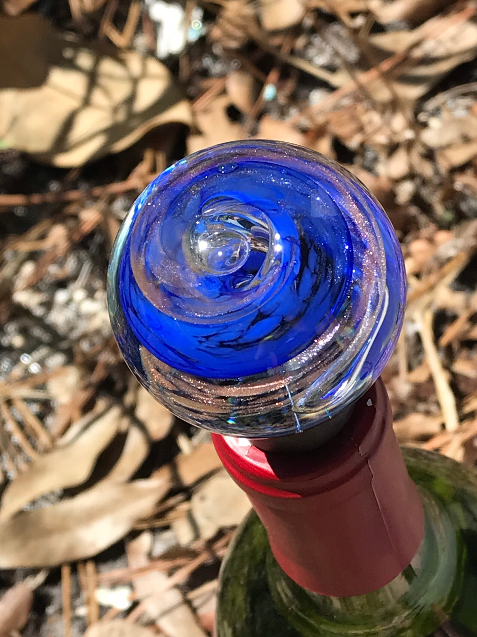 Hand Blown Glass Wine Bottle Stoppers Blue & Copper Sparkles Etsy