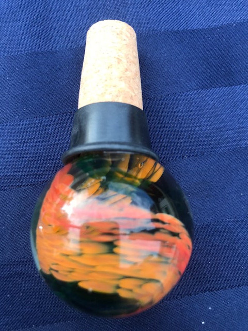 Hand Blown Glass Wine Bottle Stopper Green/Orange Etsy