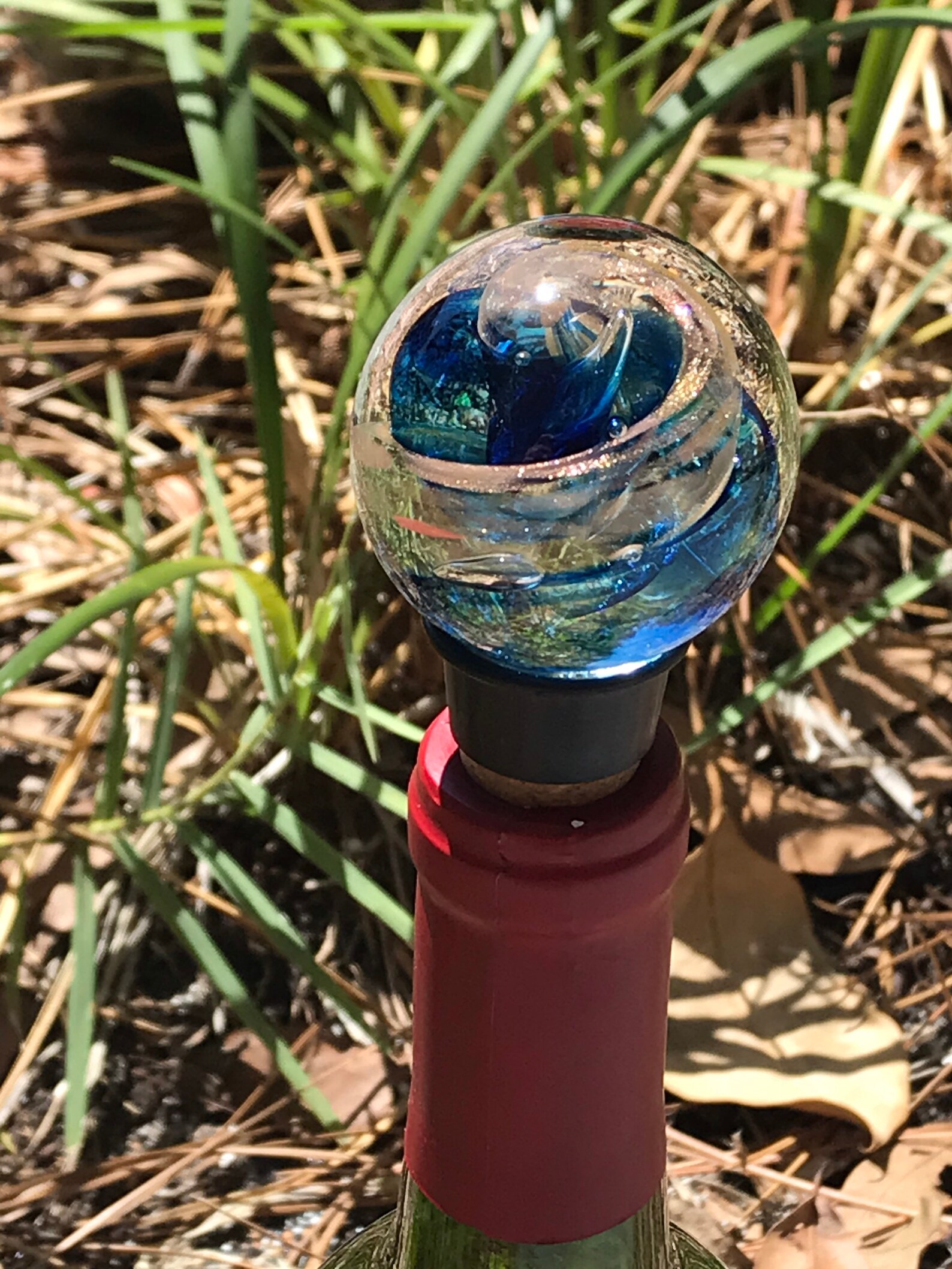 Hand Blown Glass Wine Bottle Stoppers Sparkle Copper/ Cobalt Etsy