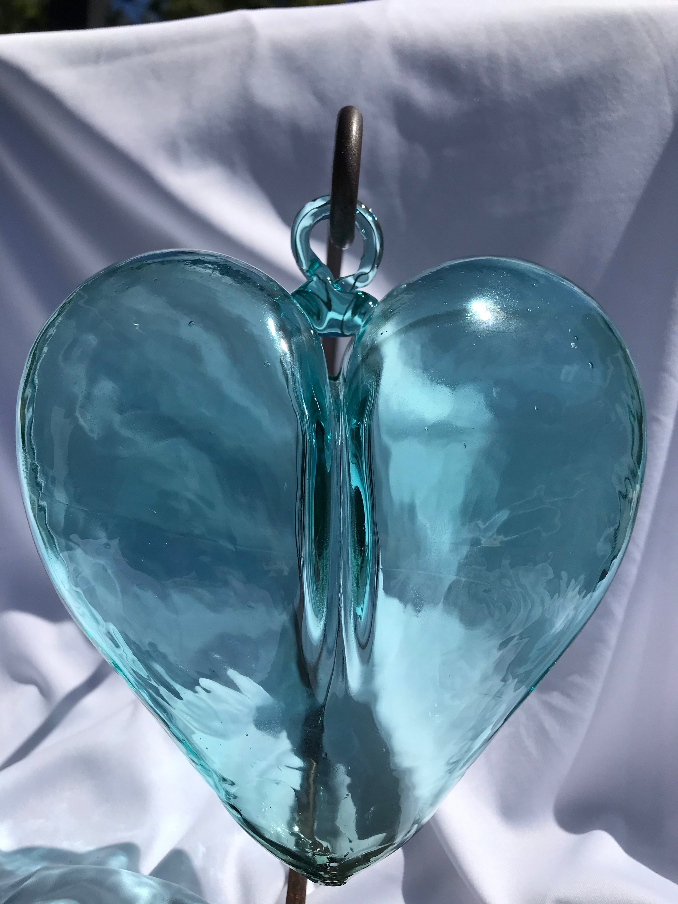 Hand Blown Glass Hearts Sky Blue Etsy