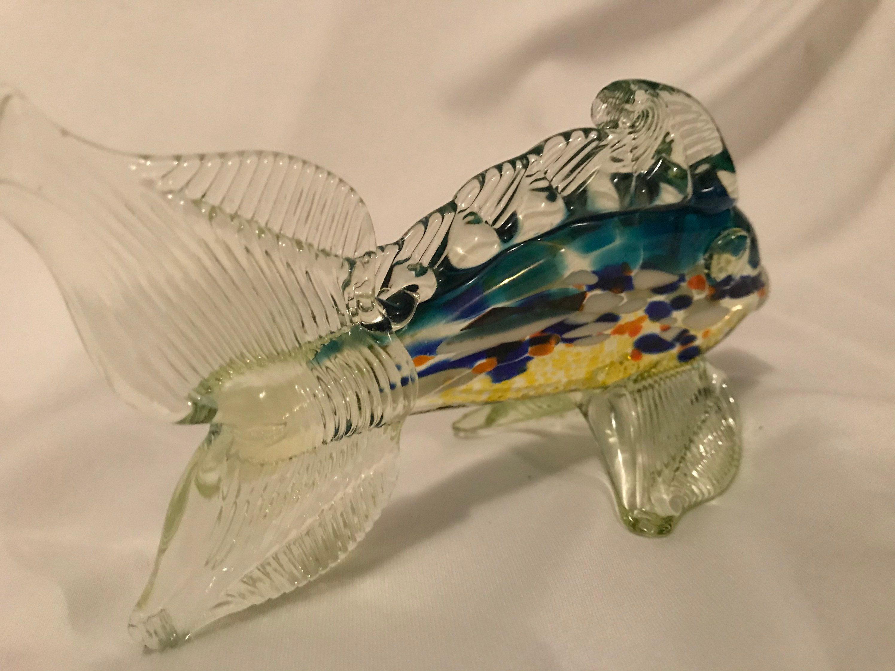 Uranium Glass Mini Fish Tangerine White and Blue Etsy