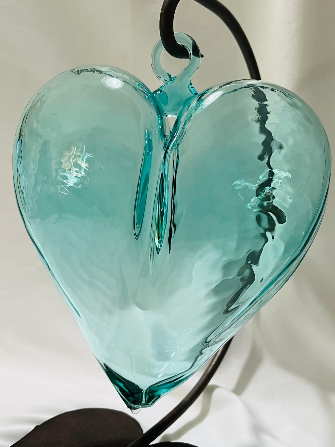 Hand Blown Glass Hearts aqua Etsy